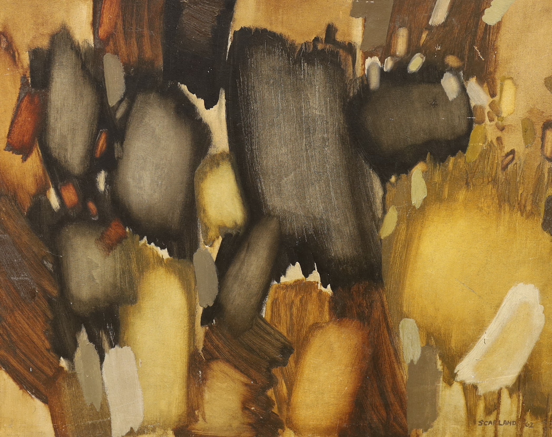 Scarland (Modern British), oil on board, Untitled, signed and dated '62, 71 x 92cm, unframed